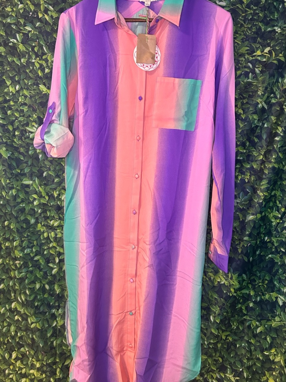 Umgee Purple, Pink & Teal Colorblock Button-Up Dress